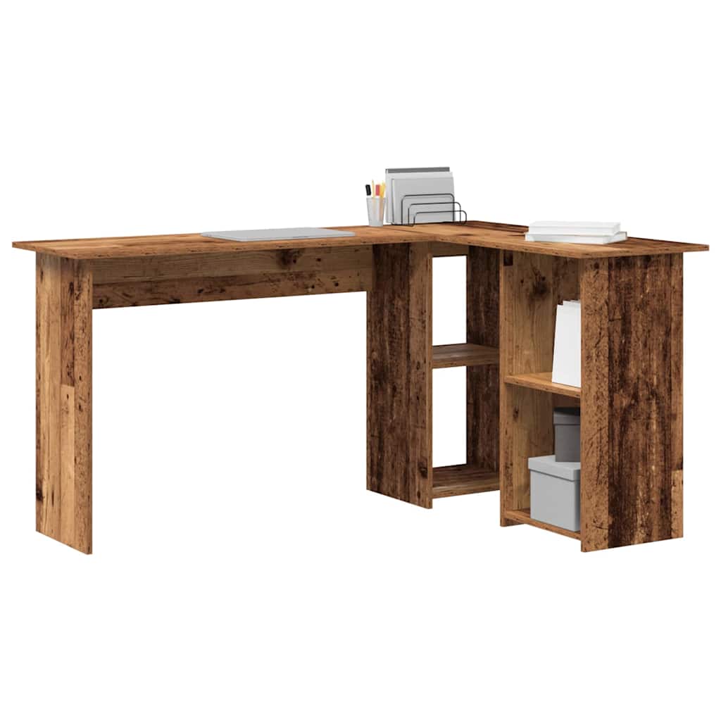 Modern Wooden Home Office L-Shape Corner Computer Desk With Open Storage Shelves
