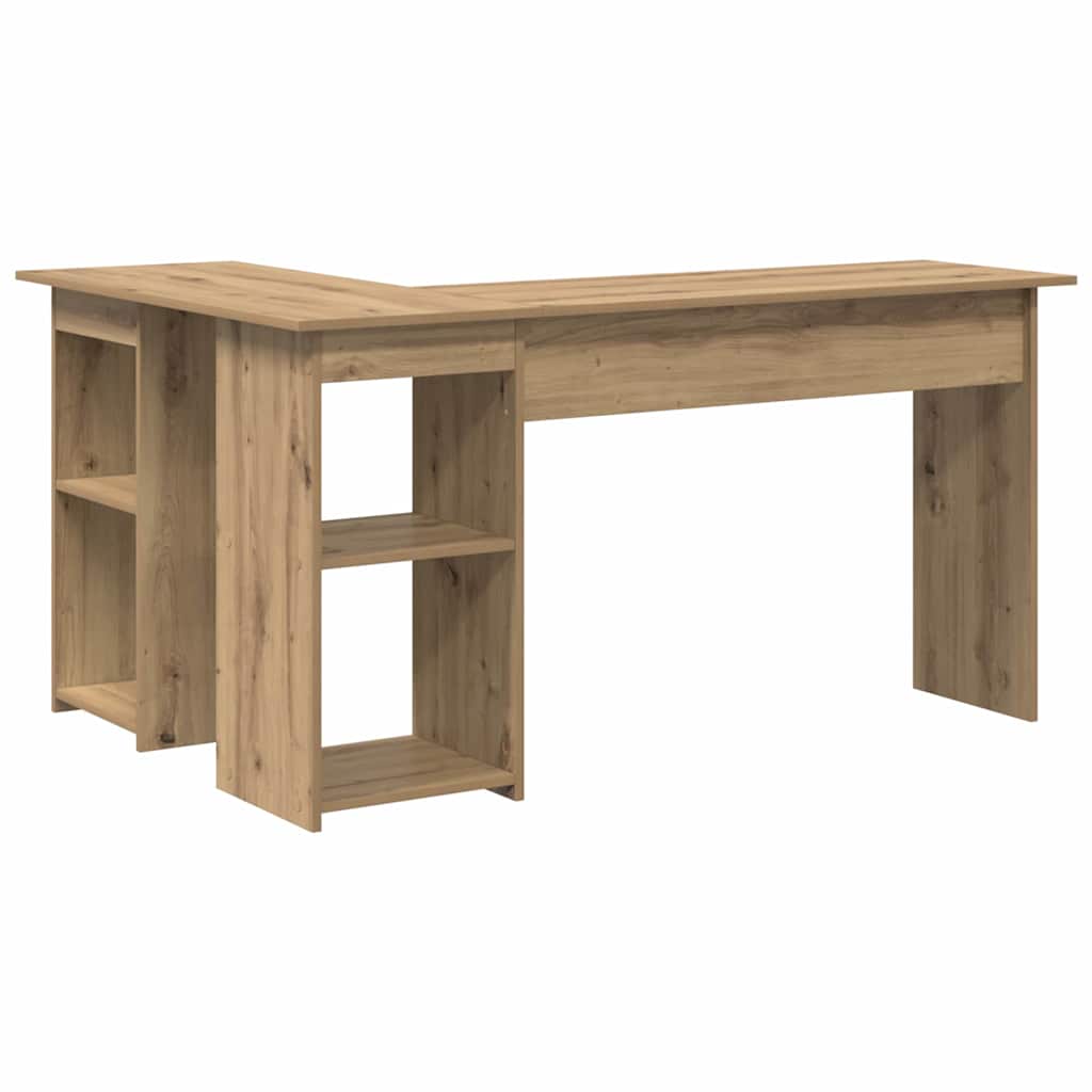 Modern Wooden Home Office L-Shape Corner Computer Desk With Open Storage Shelves