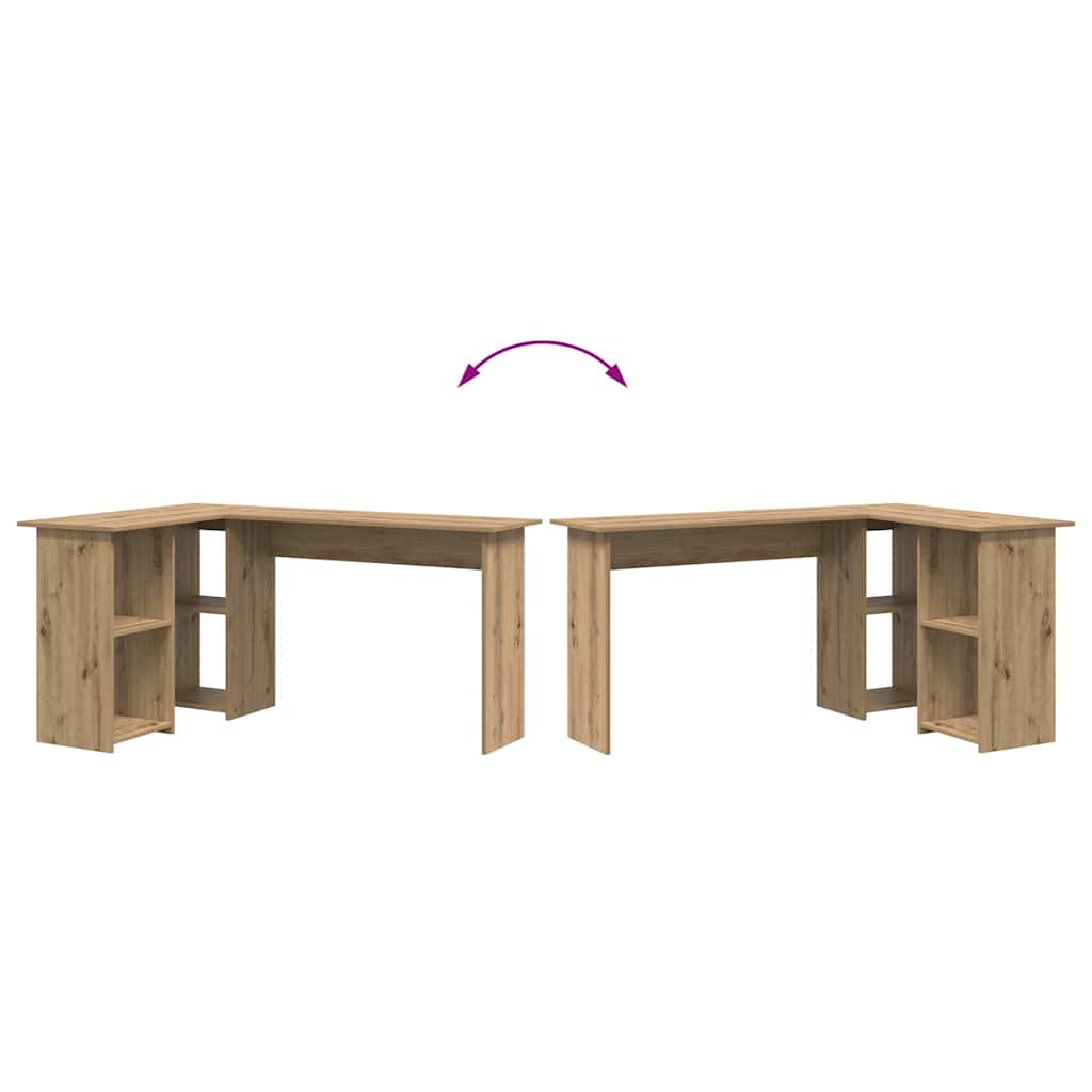 Modern Wooden Home Office L-Shape Corner Computer Desk With Open Storage Shelves