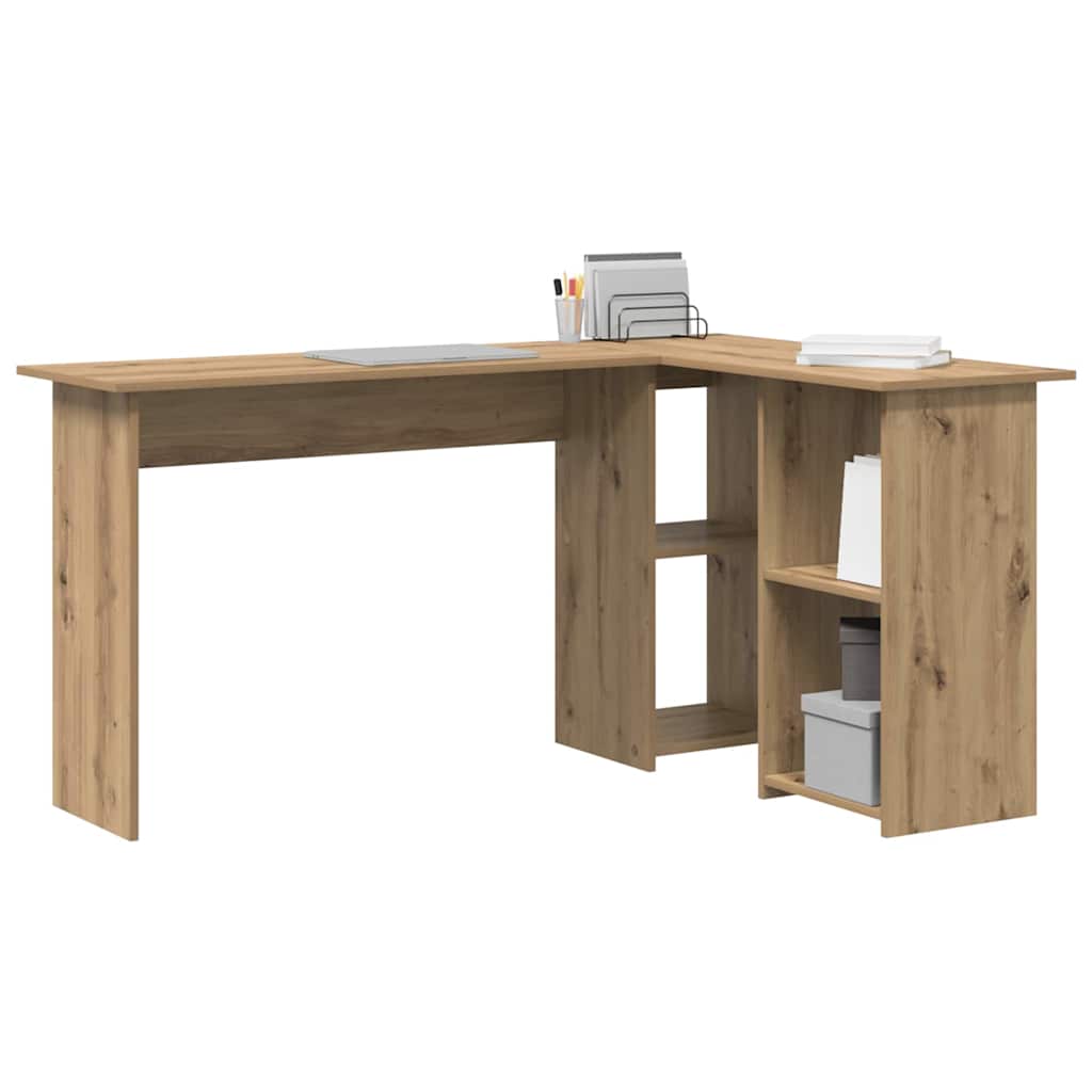 Modern Wooden Home Office L-Shape Corner Computer Desk With Open Storage Shelves