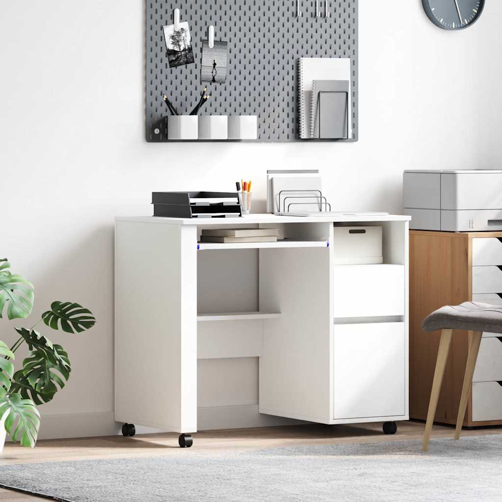 Modern Wooden Home Office Computer Desk Table With Wheels Keyboard Shelf Storage