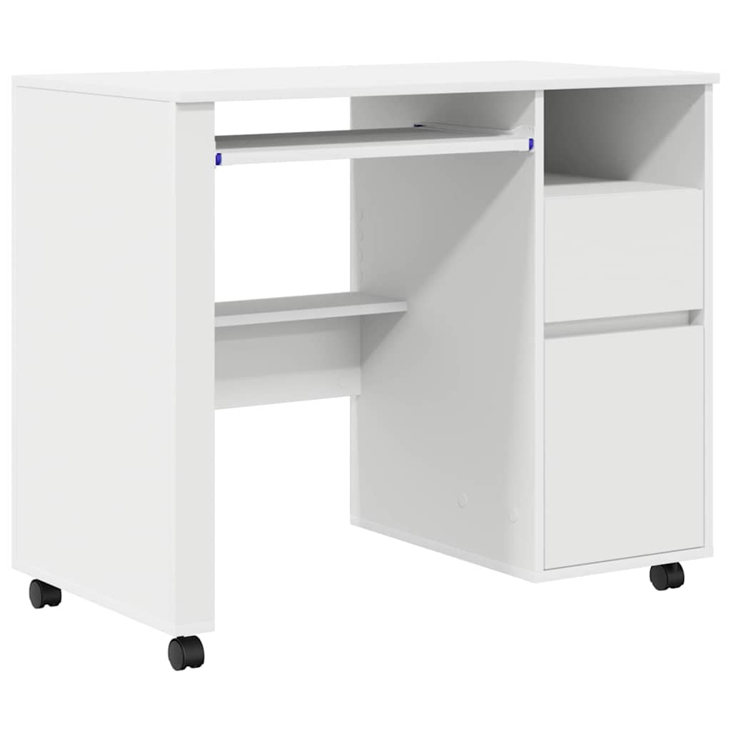 Modern Wooden Home Office Computer Desk Table With Wheels Keyboard Shelf Storage