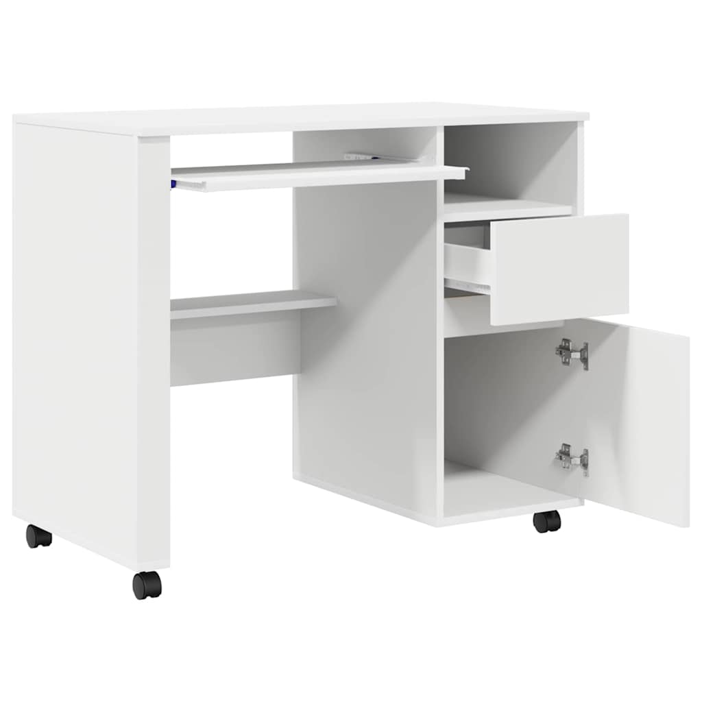 Modern Wooden Home Office Computer Desk Table With Wheels Keyboard Shelf Storage