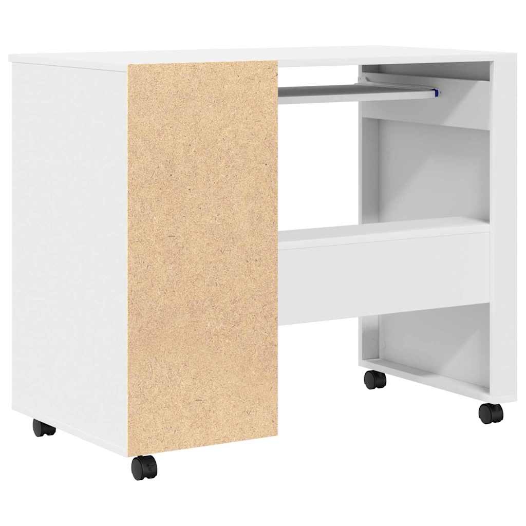 Modern Wooden Home Office Computer Desk Table With Wheels Keyboard Shelf Storage