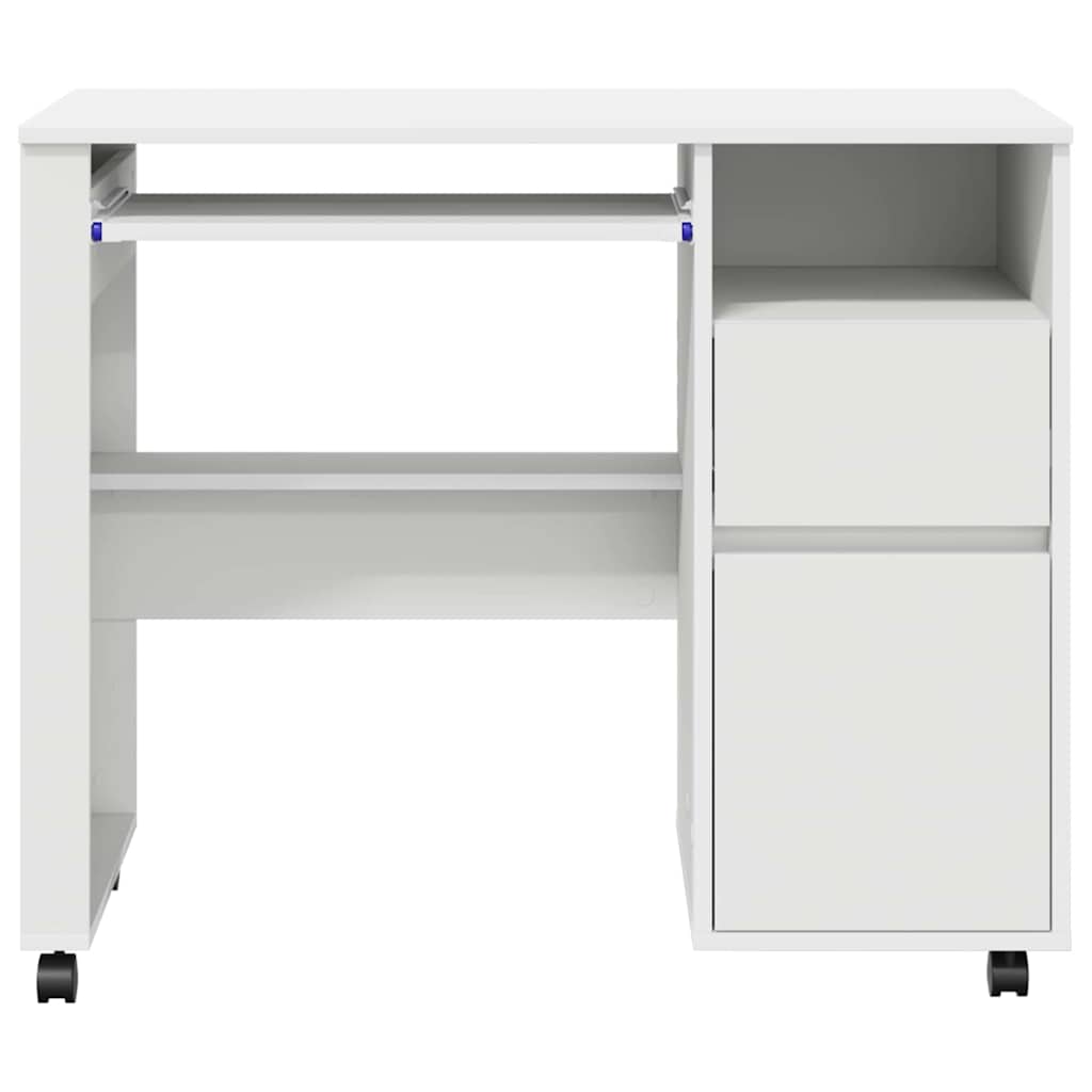 Modern Wooden Home Office Computer Desk Table With Wheels Keyboard Shelf Storage