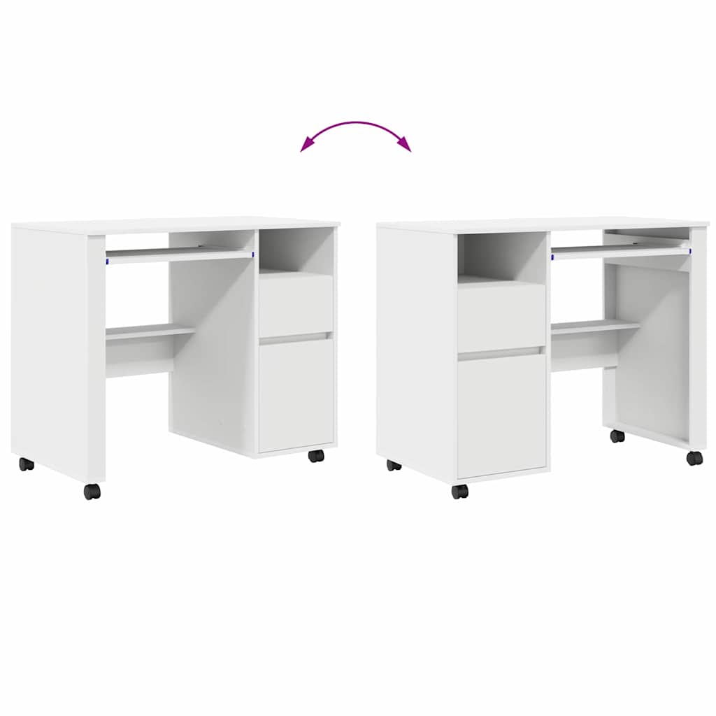 Modern Wooden Home Office Computer Desk Table With Wheels Keyboard Shelf Storage