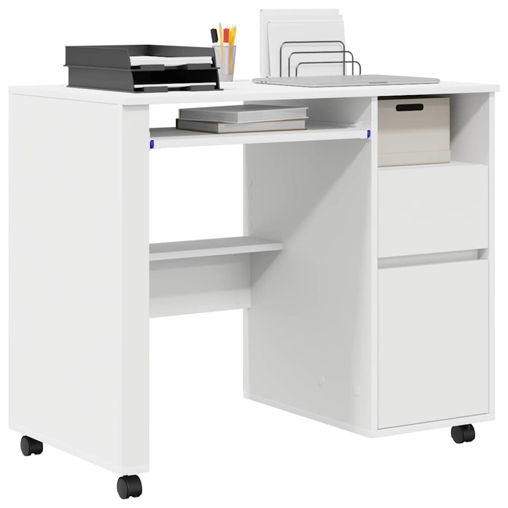 Modern Wooden Home Office Computer Desk Table With Wheels Keyboard Shelf Storage
