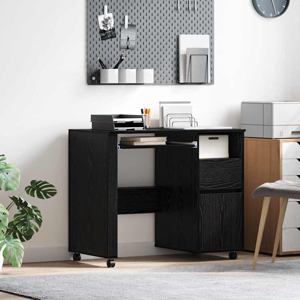 Modern Wooden Home Office Computer Desk Table With Wheels Keyboard Shelf Storage