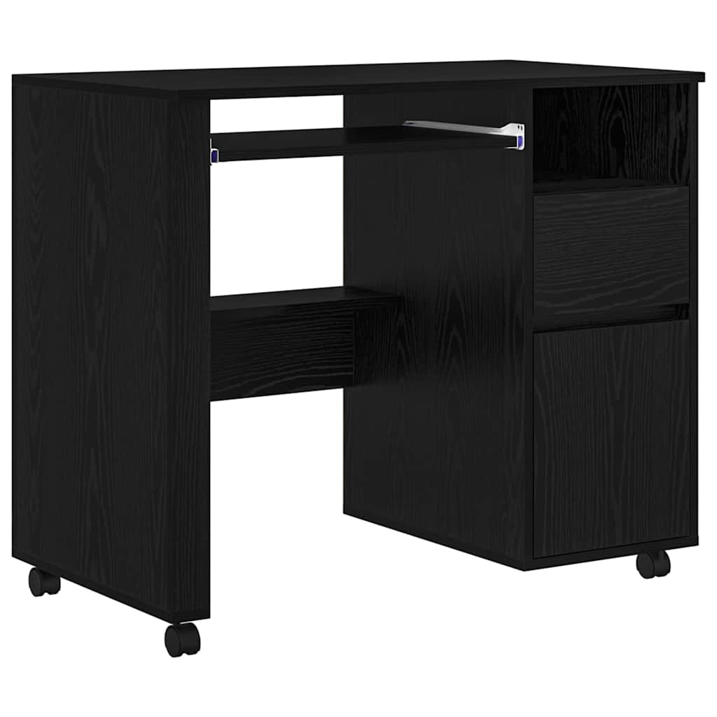 Modern Wooden Home Office Computer Desk Table With Wheels Keyboard Shelf Storage