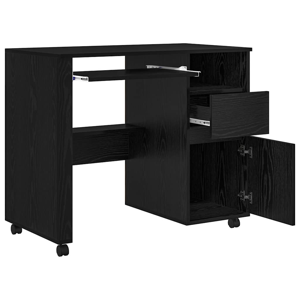 Modern Wooden Home Office Computer Desk Table With Wheels Keyboard Shelf Storage
