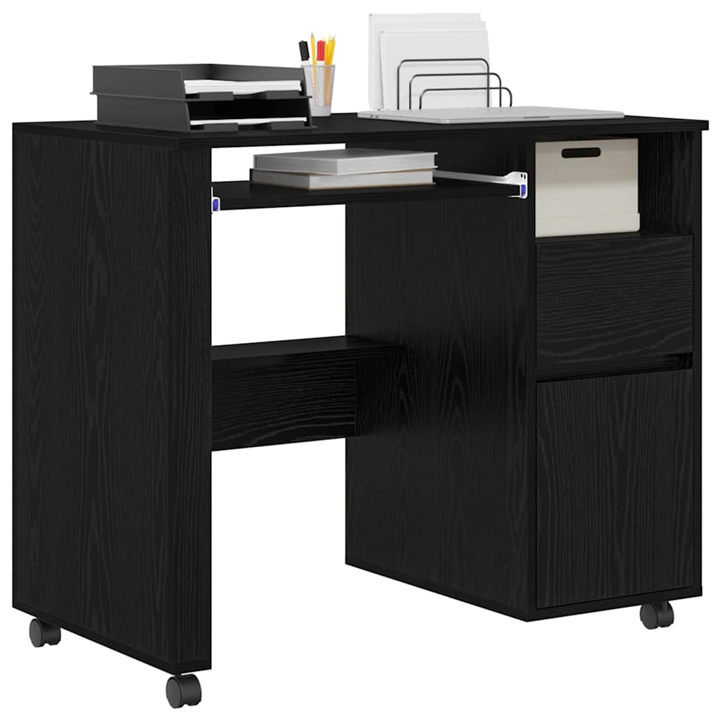 Modern Wooden Home Office Computer Desk Table With Wheels Keyboard Shelf Storage