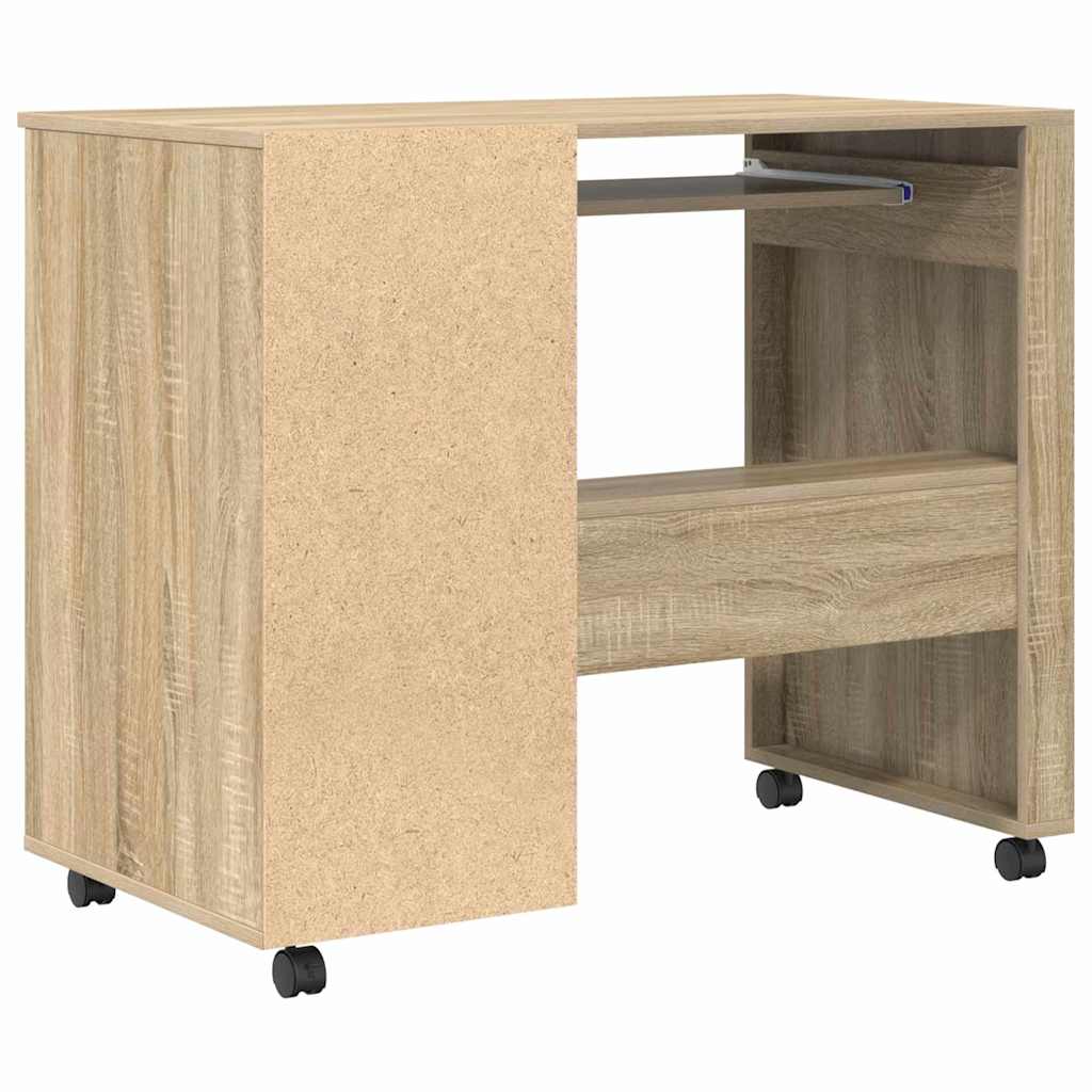 Modern Wooden Home Office Computer Desk Table With Wheels Keyboard Shelf Storage