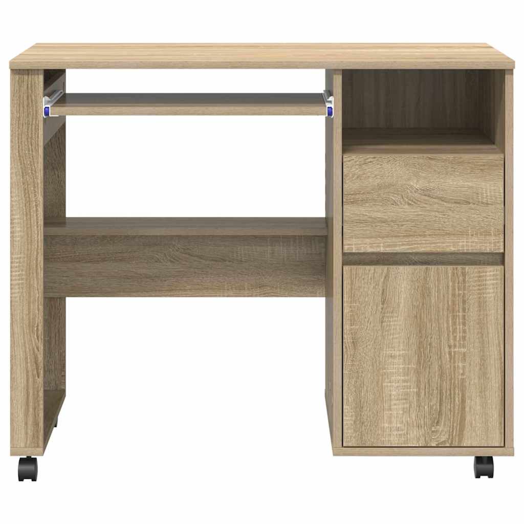 Modern Wooden Home Office Computer Desk Table With Wheels Keyboard Shelf Storage