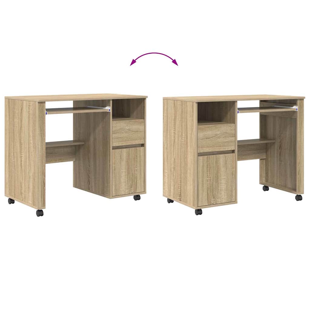 Modern Wooden Home Office Computer Desk Table With Wheels Keyboard Shelf Storage