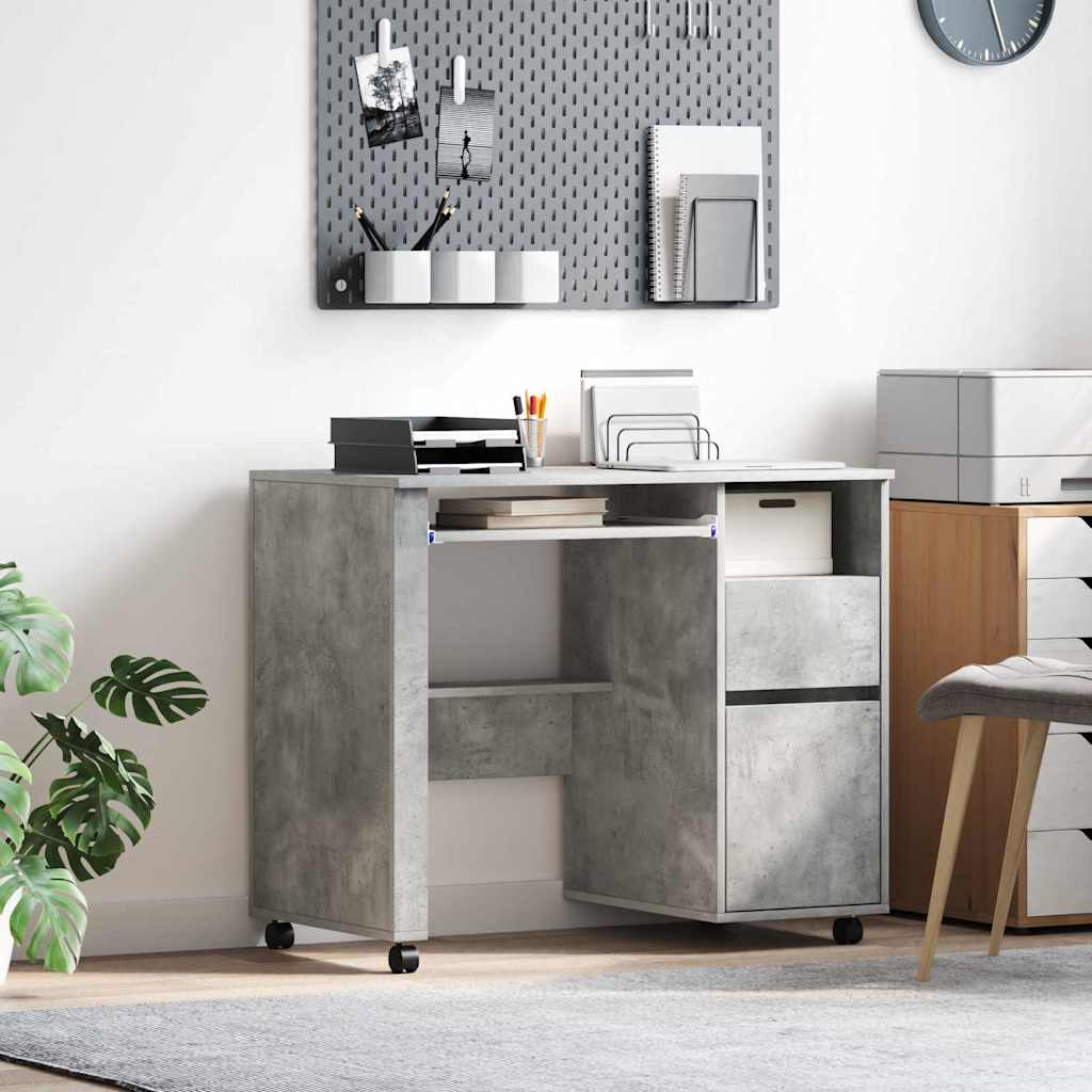 Modern Wooden Home Office Computer Desk Table With Wheels Keyboard Shelf Storage