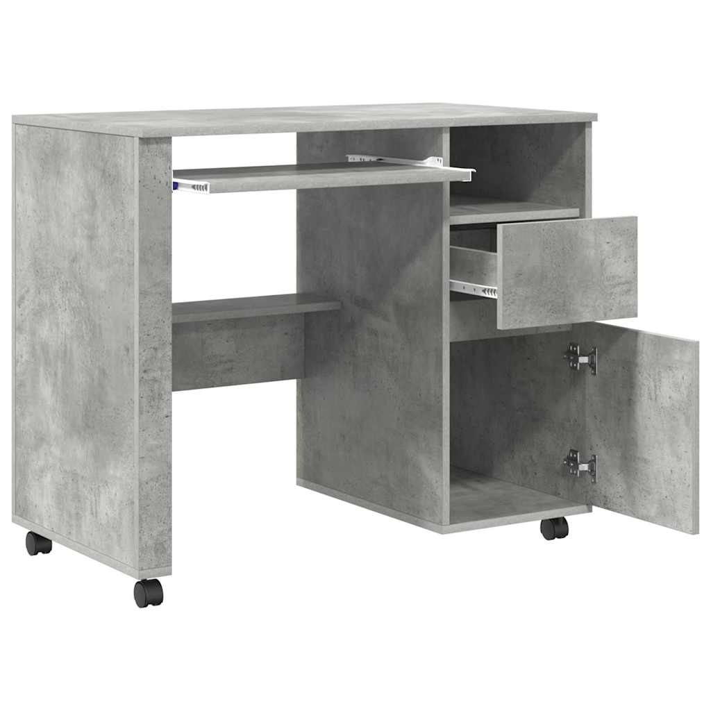 Modern Wooden Home Office Computer Desk Table With Wheels Keyboard Shelf Storage