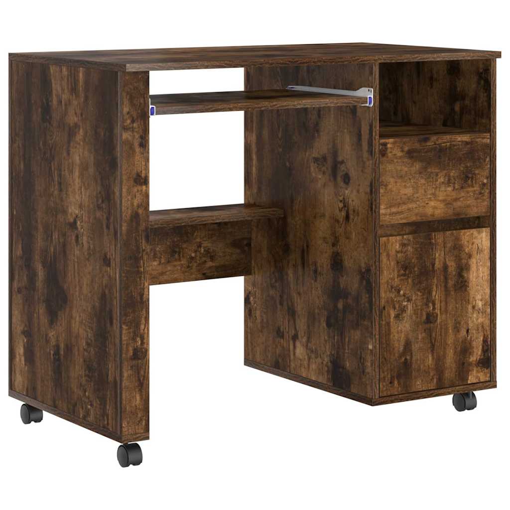 Modern Wooden Home Office Computer Desk Table With Wheels Keyboard Shelf Storage
