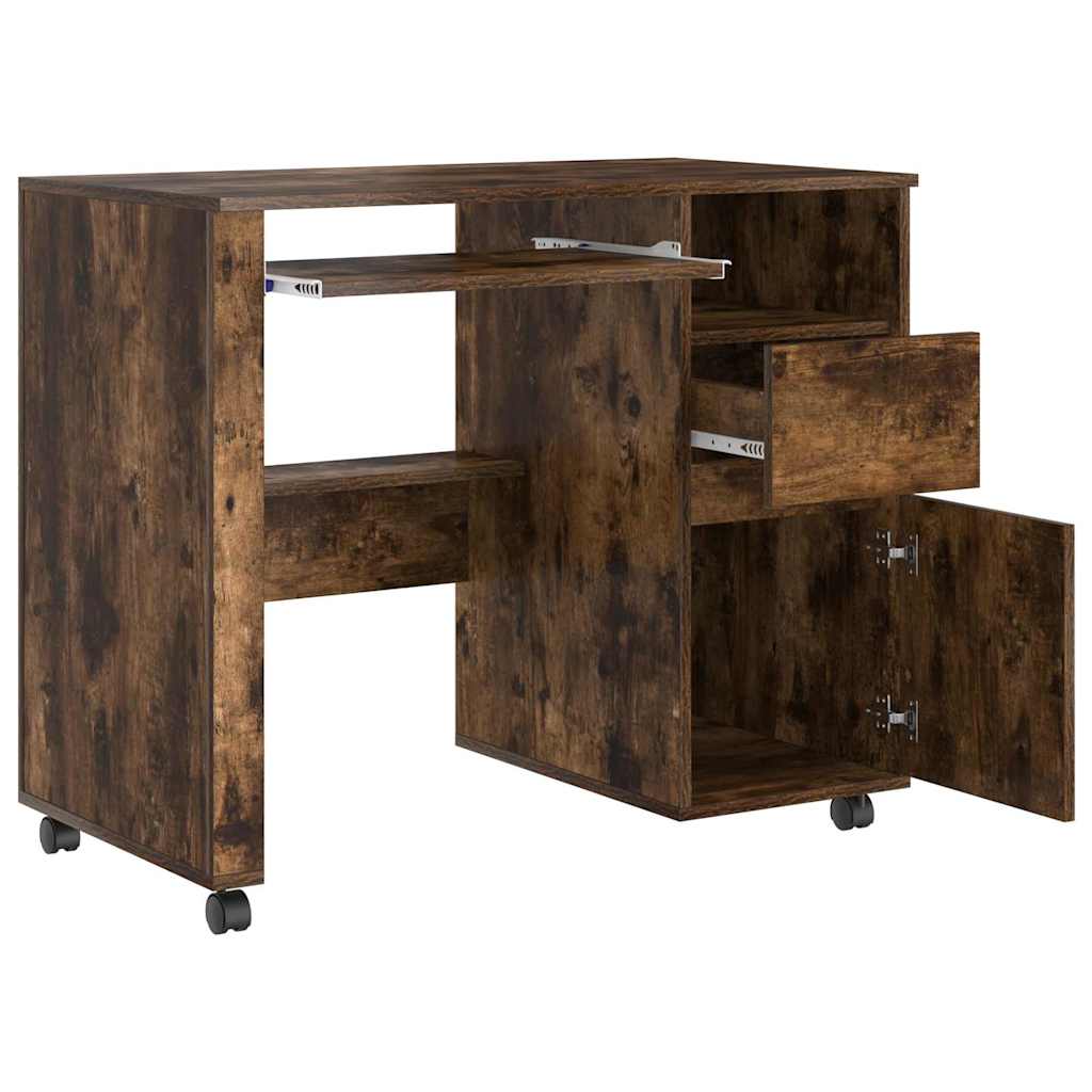 Modern Wooden Home Office Computer Desk Table With Wheels Keyboard Shelf Storage