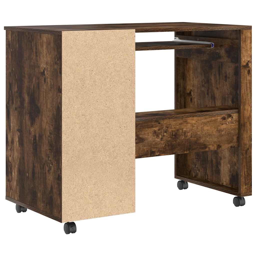 Modern Wooden Home Office Computer Desk Table With Wheels Keyboard Shelf Storage