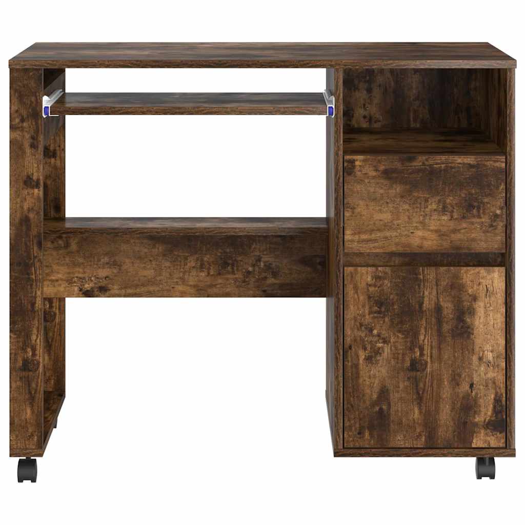 Modern Wooden Home Office Computer Desk Table With Wheels Keyboard Shelf Storage