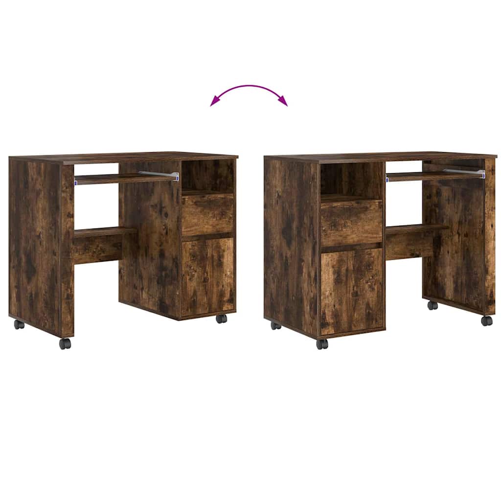 Modern Wooden Home Office Computer Desk Table With Wheels Keyboard Shelf Storage