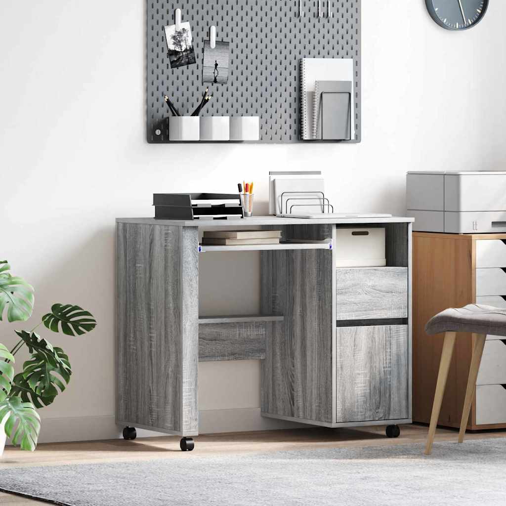 Modern Wooden Home Office Computer Desk Table With Wheels Keyboard Shelf Storage