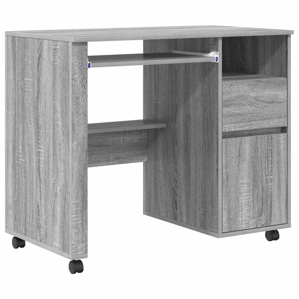 Modern Wooden Home Office Computer Desk Table With Wheels Keyboard Shelf Storage