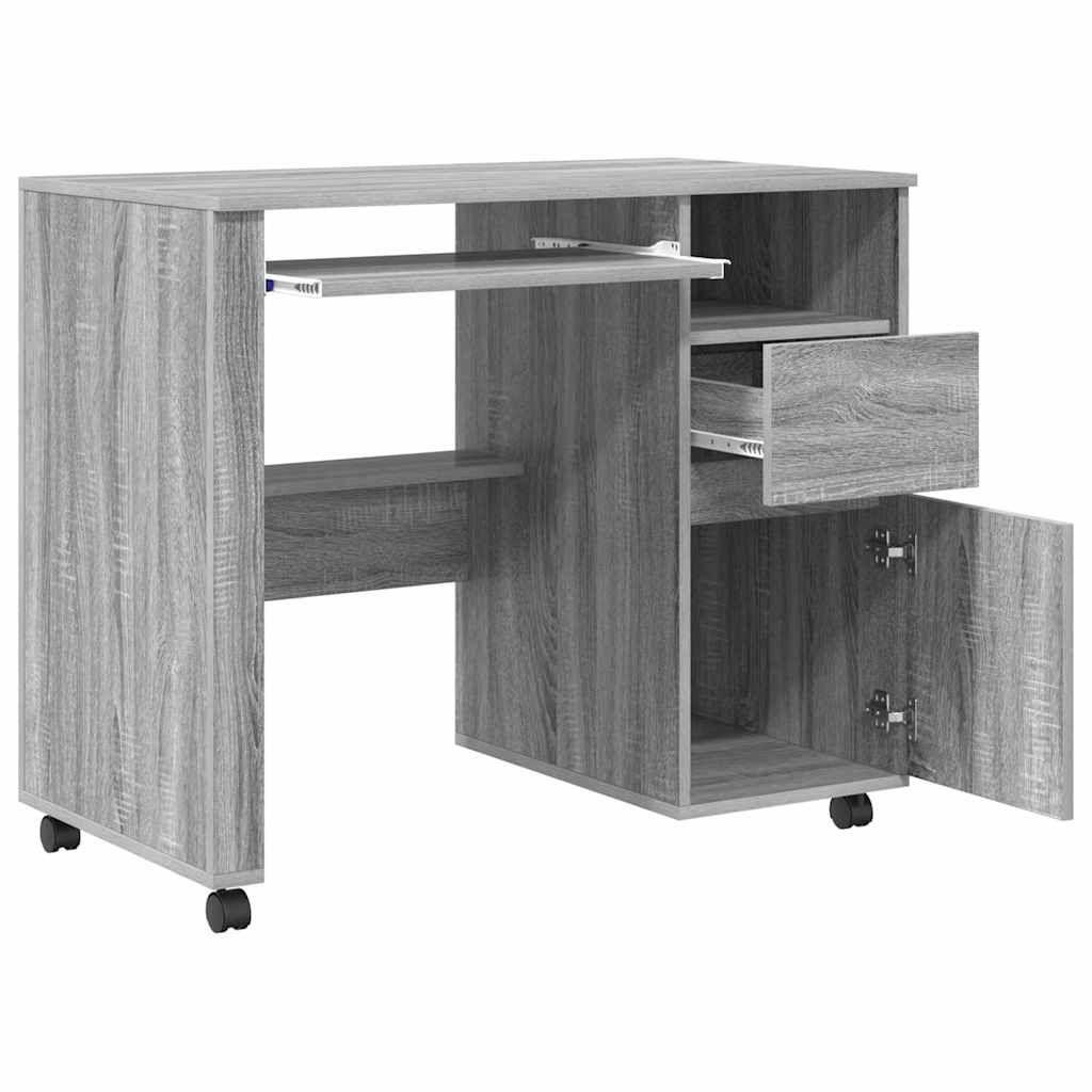 Modern Wooden Home Office Computer Desk Table With Wheels Keyboard Shelf Storage