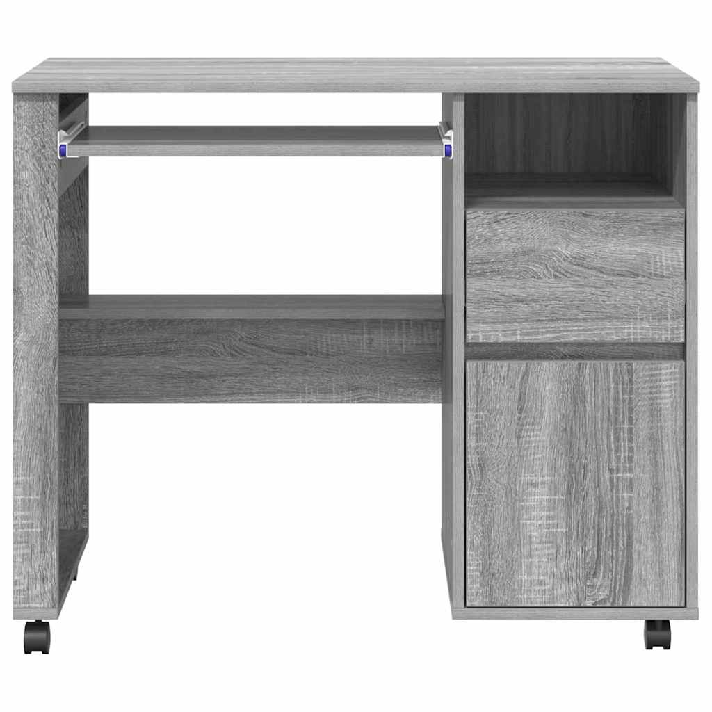 Modern Wooden Home Office Computer Desk Table With Wheels Keyboard Shelf Storage