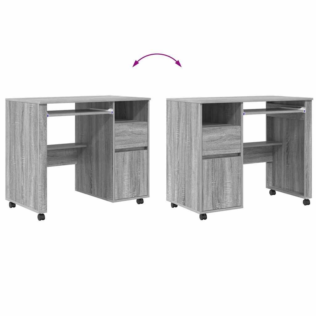 Modern Wooden Home Office Computer Desk Table With Wheels Keyboard Shelf Storage