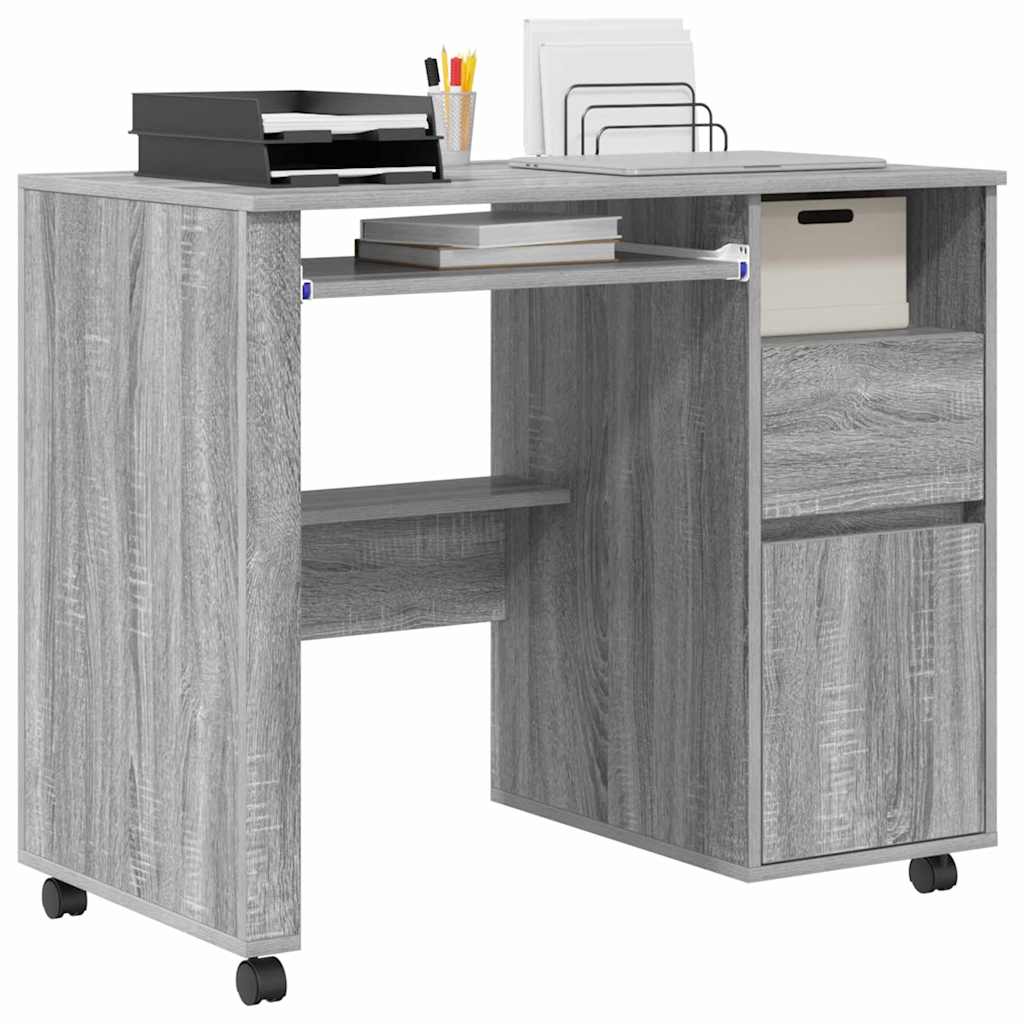 Modern Wooden Home Office Computer Desk Table With Wheels Keyboard Shelf Storage