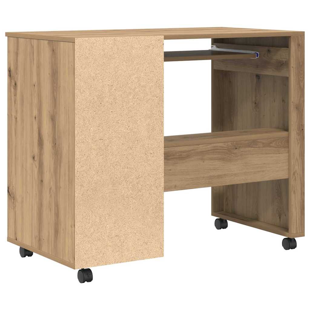 Modern Wooden Home Office Computer Desk Table With Wheels Keyboard Shelf Storage