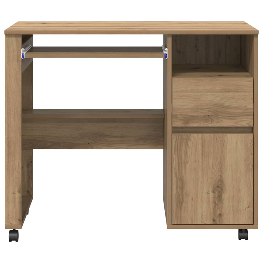 Modern Wooden Home Office Computer Desk Table With Wheels Keyboard Shelf Storage
