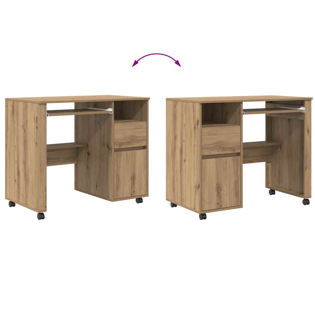 Modern Wooden Home Office Computer Desk Table With Wheels Keyboard Shelf Storage