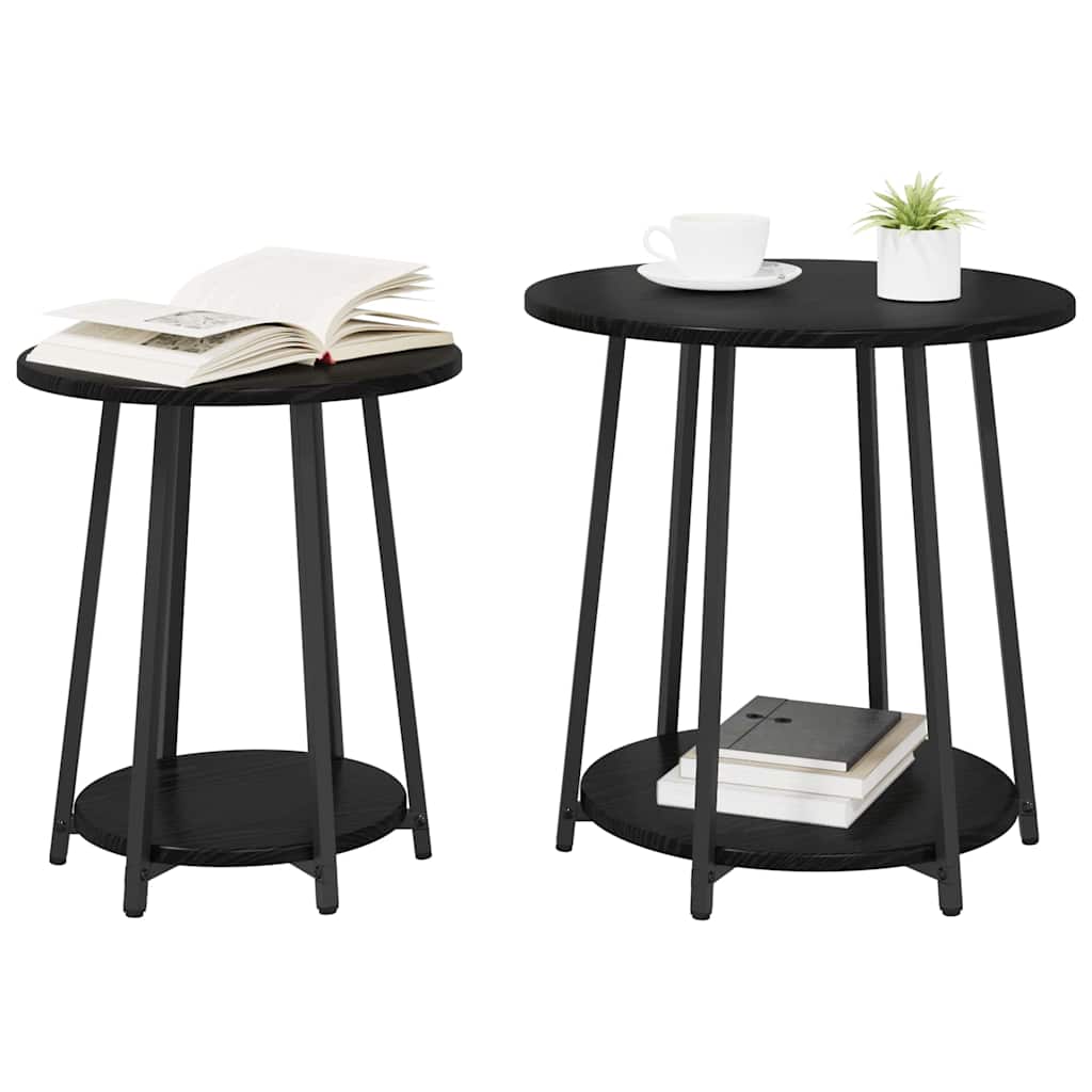 Side Table Set with Shelf 2 pcs Black oak 50 x 50 x 51 cm