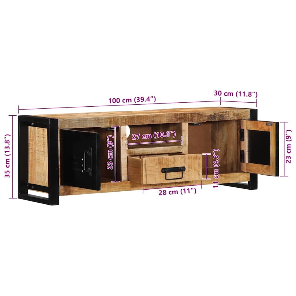 TV Cabinet 100x30x35 cm Solid Rough Wood Mango