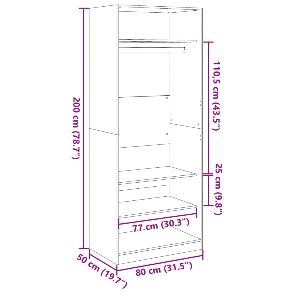 Modern Wooden Open Bedroom Wardrobe With Hanging Clothes Rail & Storage Shelves
