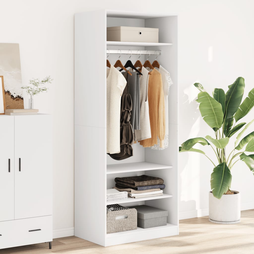 Modern Wooden Open Bedroom Wardrobe With Hanging Clothes Rail & Storage Shelves
