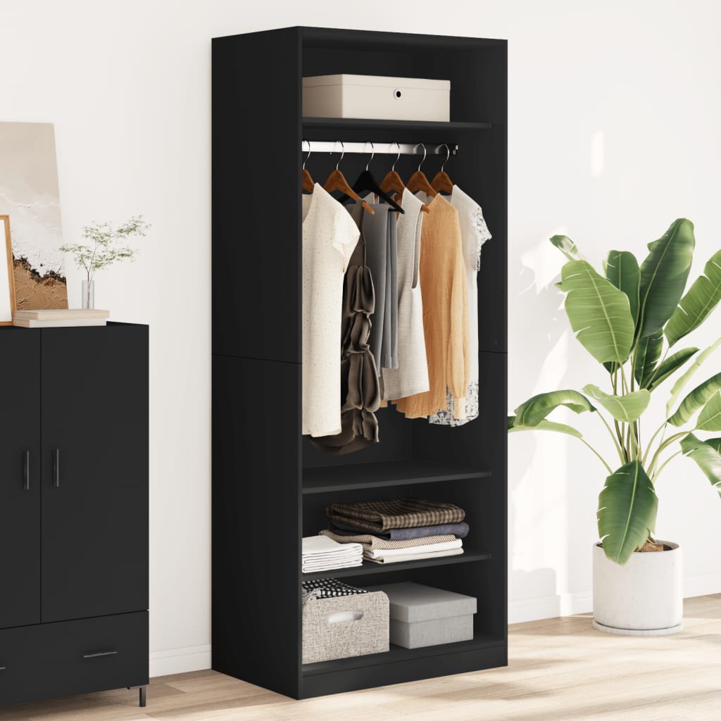 Modern Wooden Open Bedroom Wardrobe With Hanging Clothes Rail & Storage Shelves