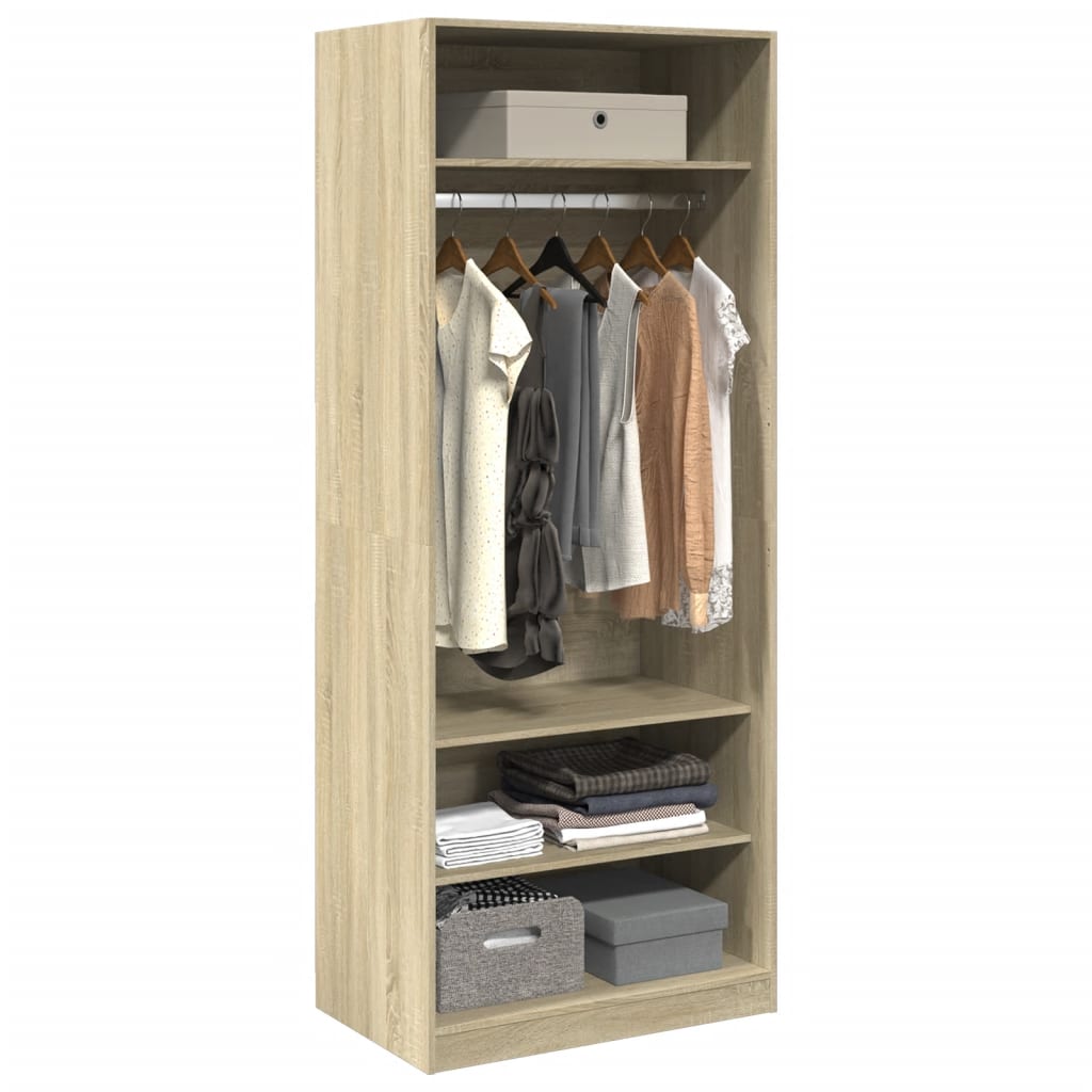 Modern Wooden Open Bedroom Wardrobe With Hanging Clothes Rail & Storage Shelves