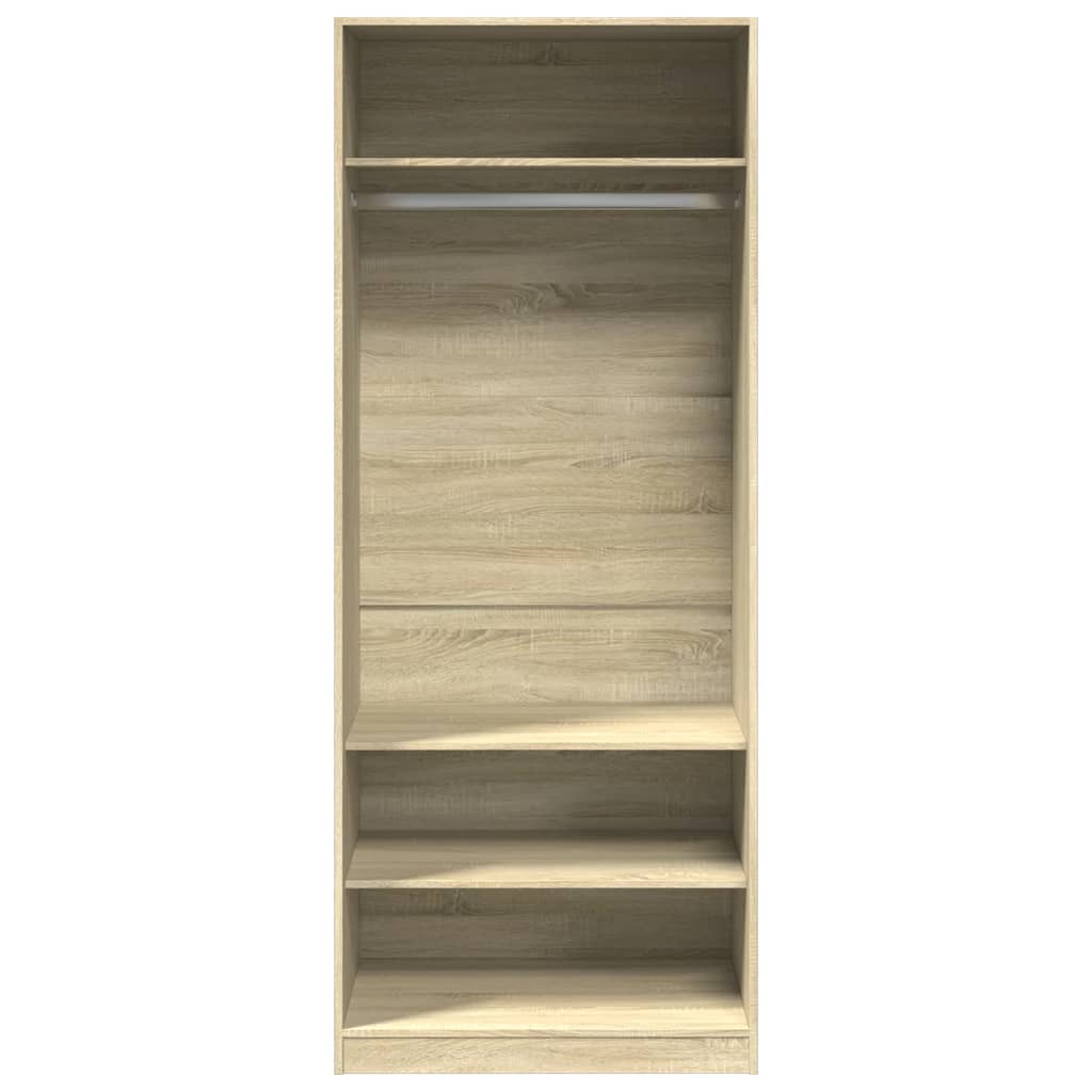 Modern Wooden Open Bedroom Wardrobe With Hanging Clothes Rail & Storage Shelves