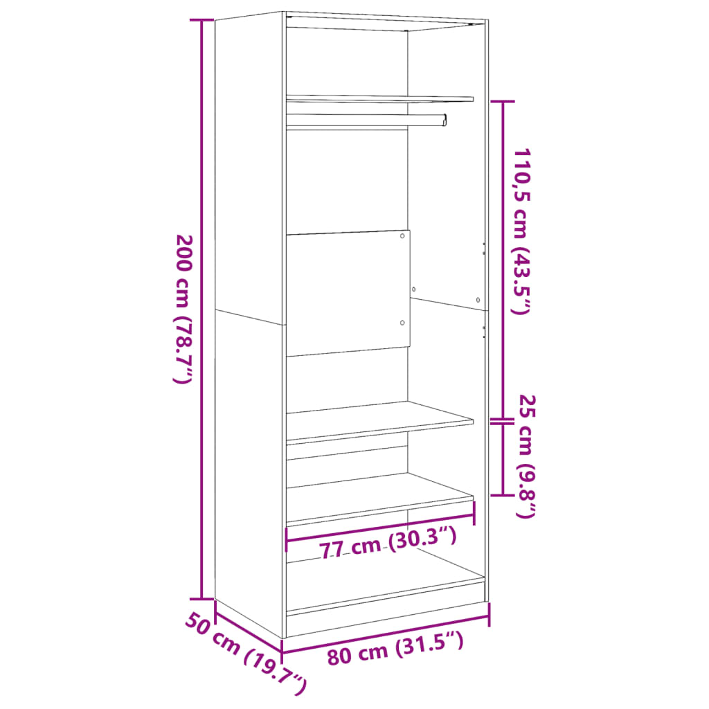 Modern Wooden Open Bedroom Wardrobe With Hanging Clothes Rail & Storage Shelves