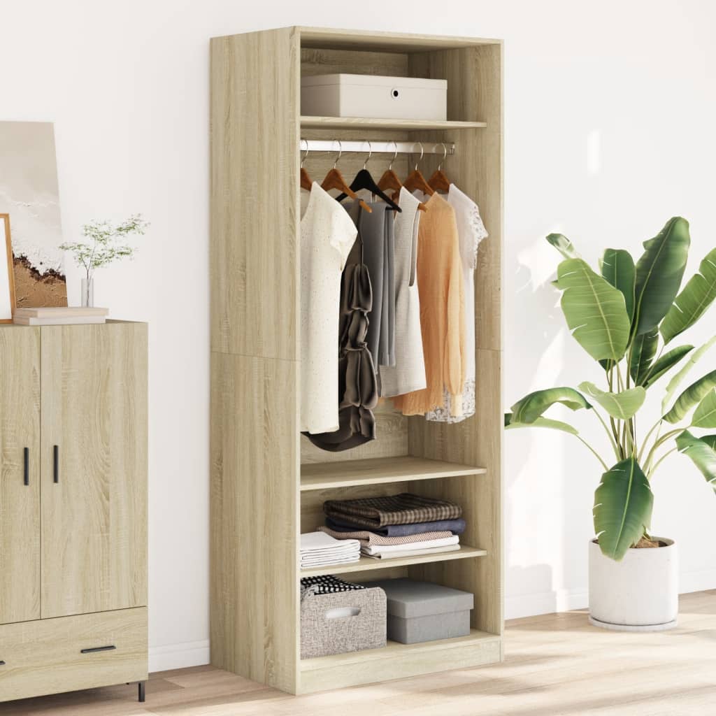 Modern Wooden Open Bedroom Wardrobe With Hanging Clothes Rail & Storage Shelves