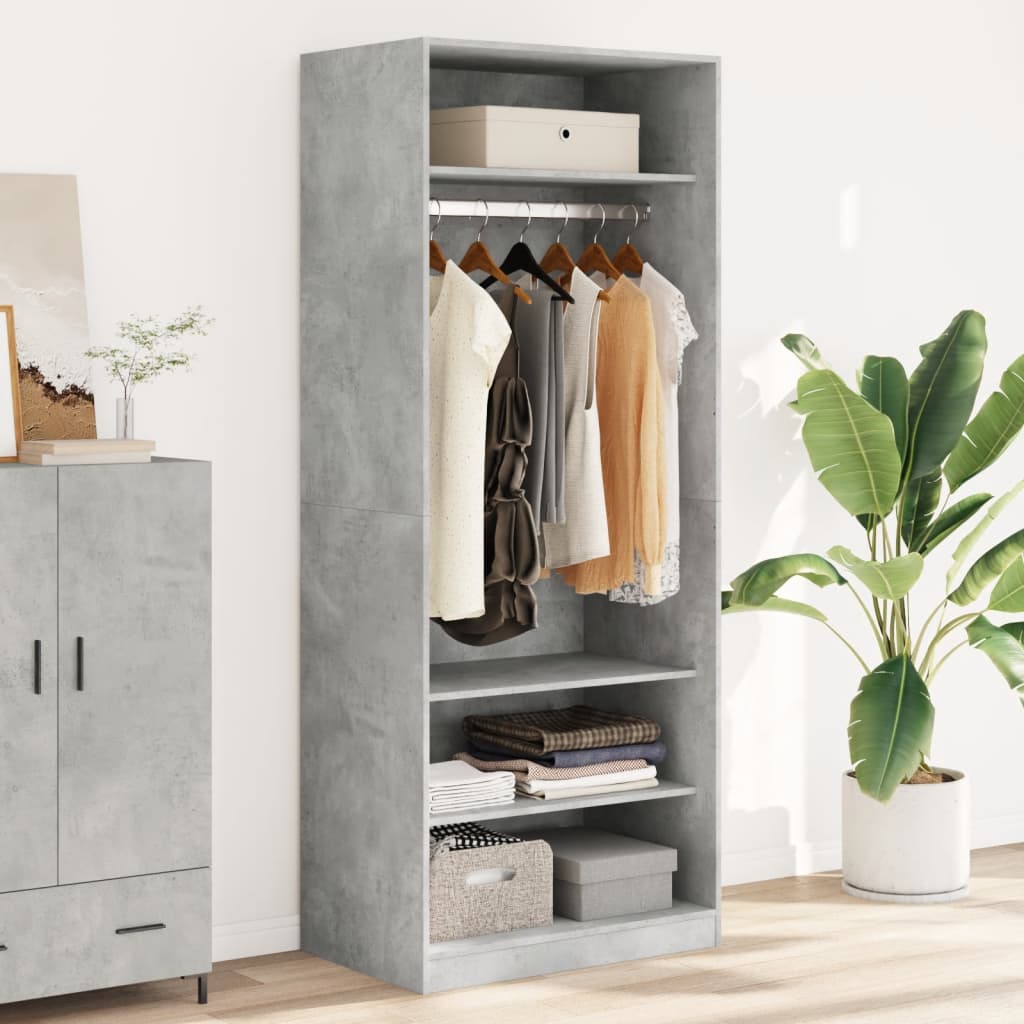 Modern Wooden Open Bedroom Wardrobe With Hanging Clothes Rail & Storage Shelves