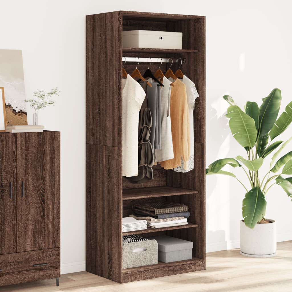Modern Wooden Open Bedroom Wardrobe With Hanging Clothes Rail & Storage Shelves