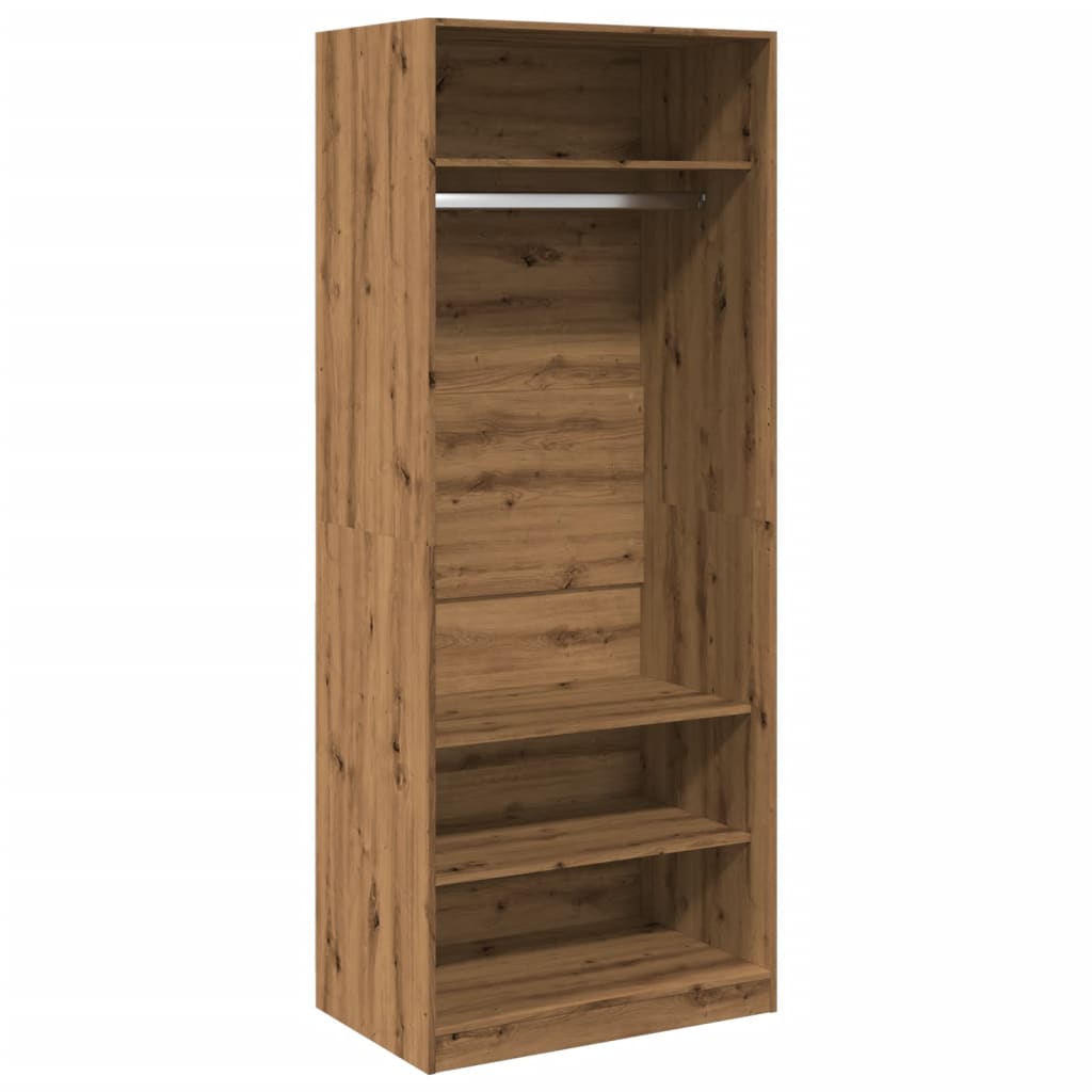 Modern Wooden Open Bedroom Wardrobe With Hanging Clothes Rail & Storage Shelves