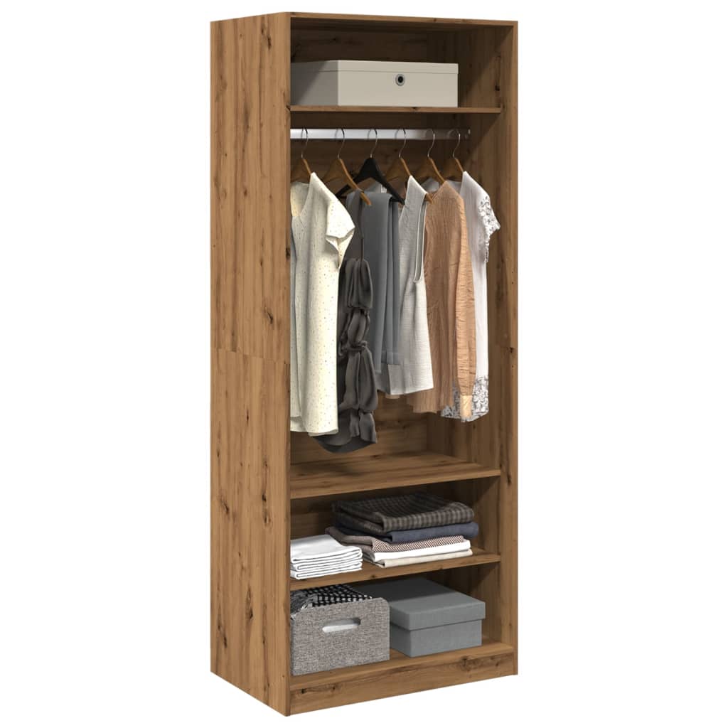 Modern Wooden Open Bedroom Wardrobe With Hanging Clothes Rail & Storage Shelves