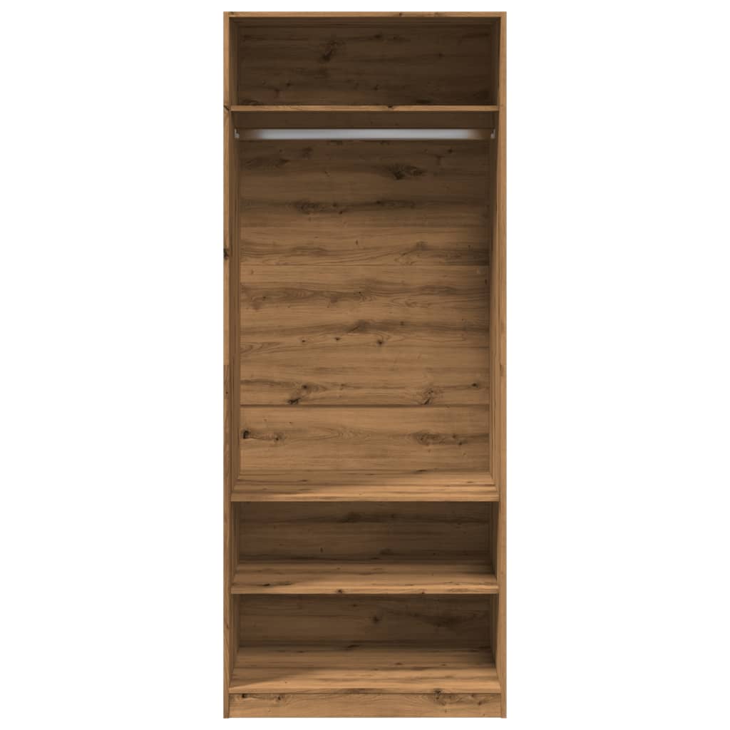 Modern Wooden Open Bedroom Wardrobe With Hanging Clothes Rail & Storage Shelves