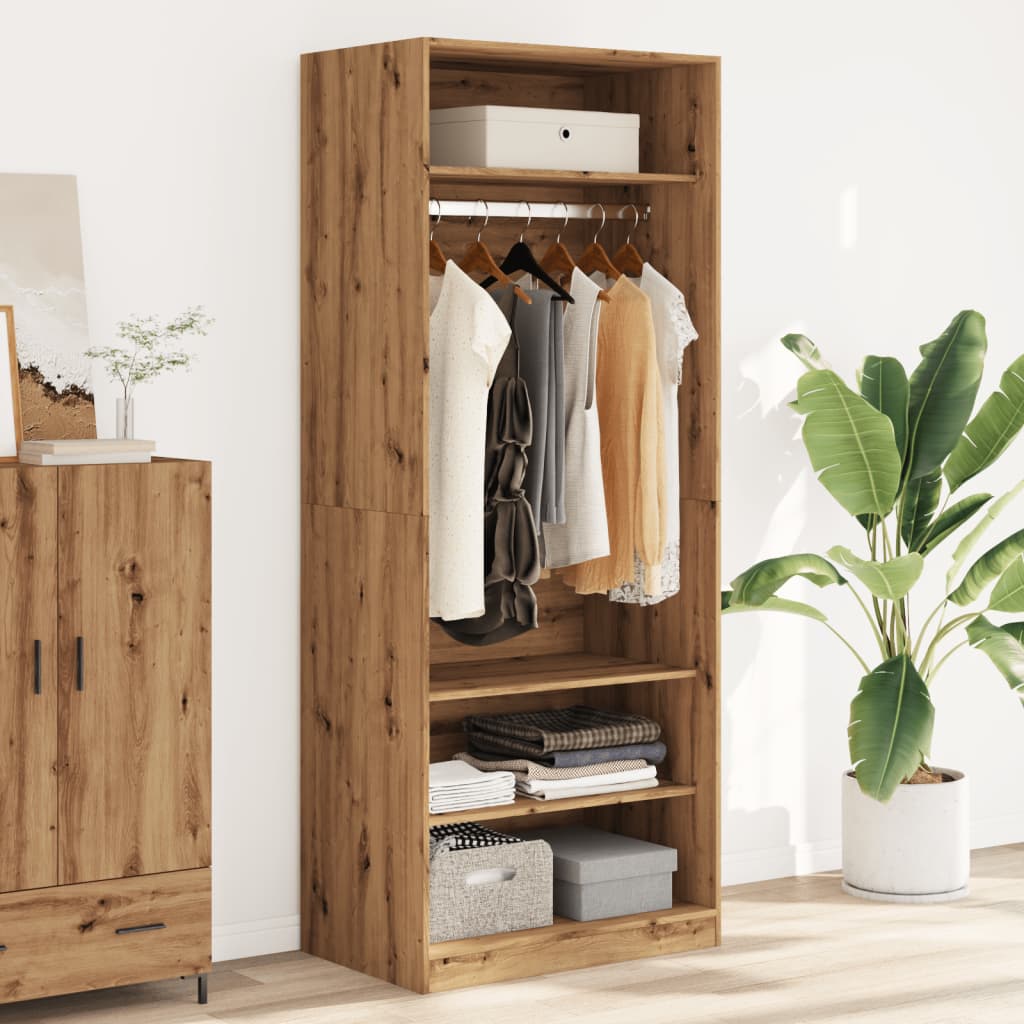 Modern Wooden Open Bedroom Wardrobe With Hanging Clothes Rail & Storage Shelves