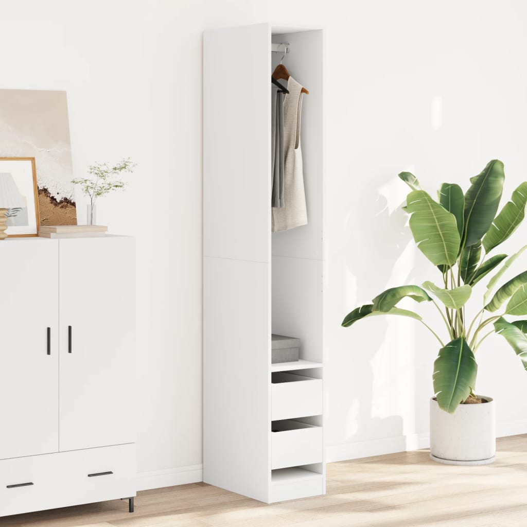 Modern Wooden Narrow Open Bedroom Wardrobe With 2 Storage Drawers Hanging Rail